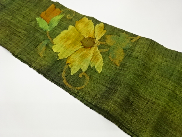 JAPANESE NAGOYA OBI / MAWATA TSUMUGI / WOVEN FLOWER ARABESQUE